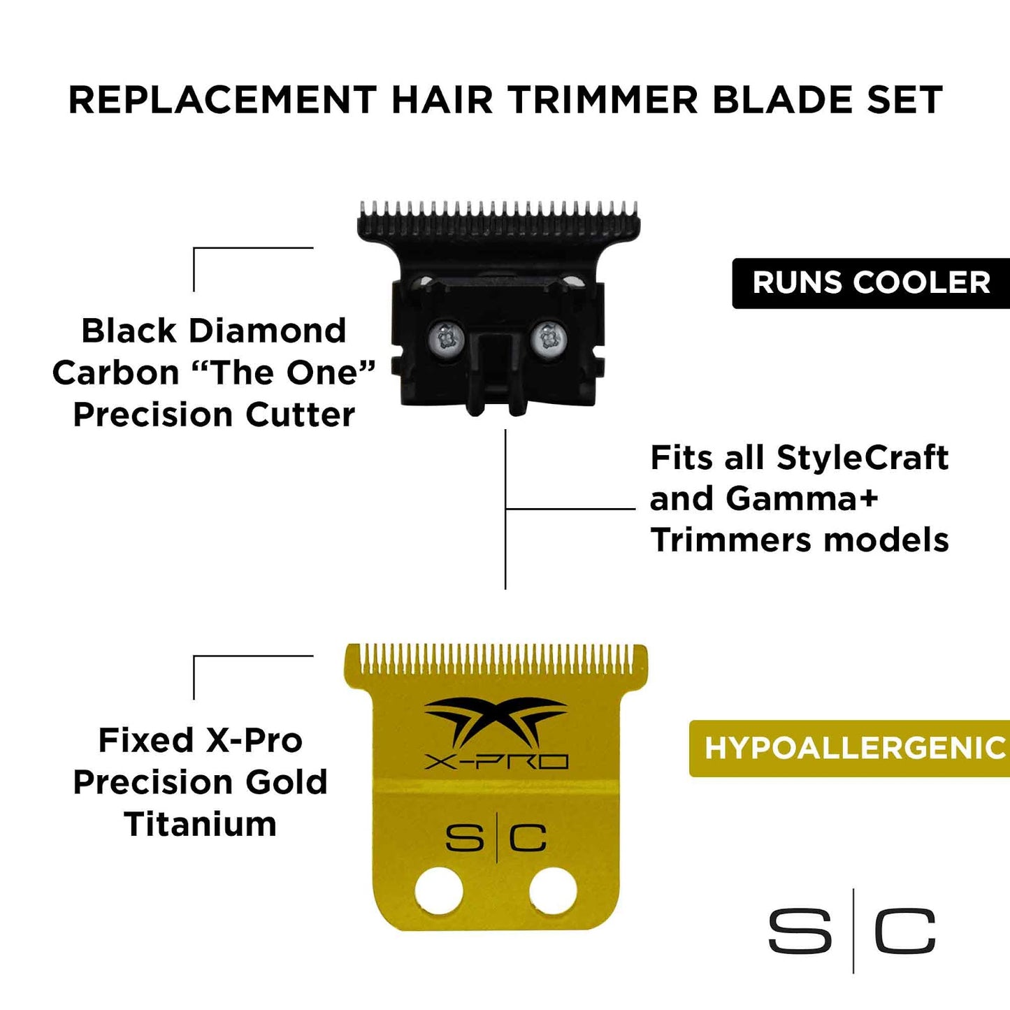 StyleCraft Replacement X-Pro Precision Gold Titanium Trimmer Blade With Black Diamond Carbon DLC "The One" Cutter Set