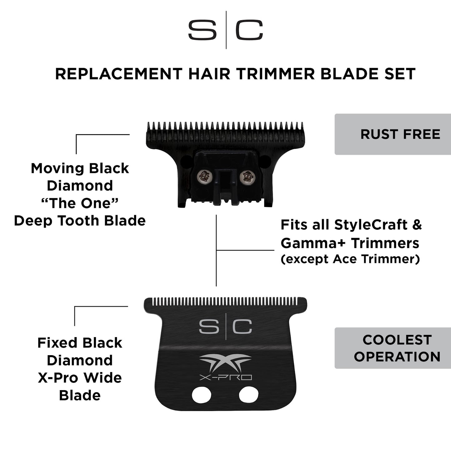 StyleCraft Black Diamond X-Pro Wide Trimmer Blade with Black Diamond Carbon DLC "The One" Cutter Set